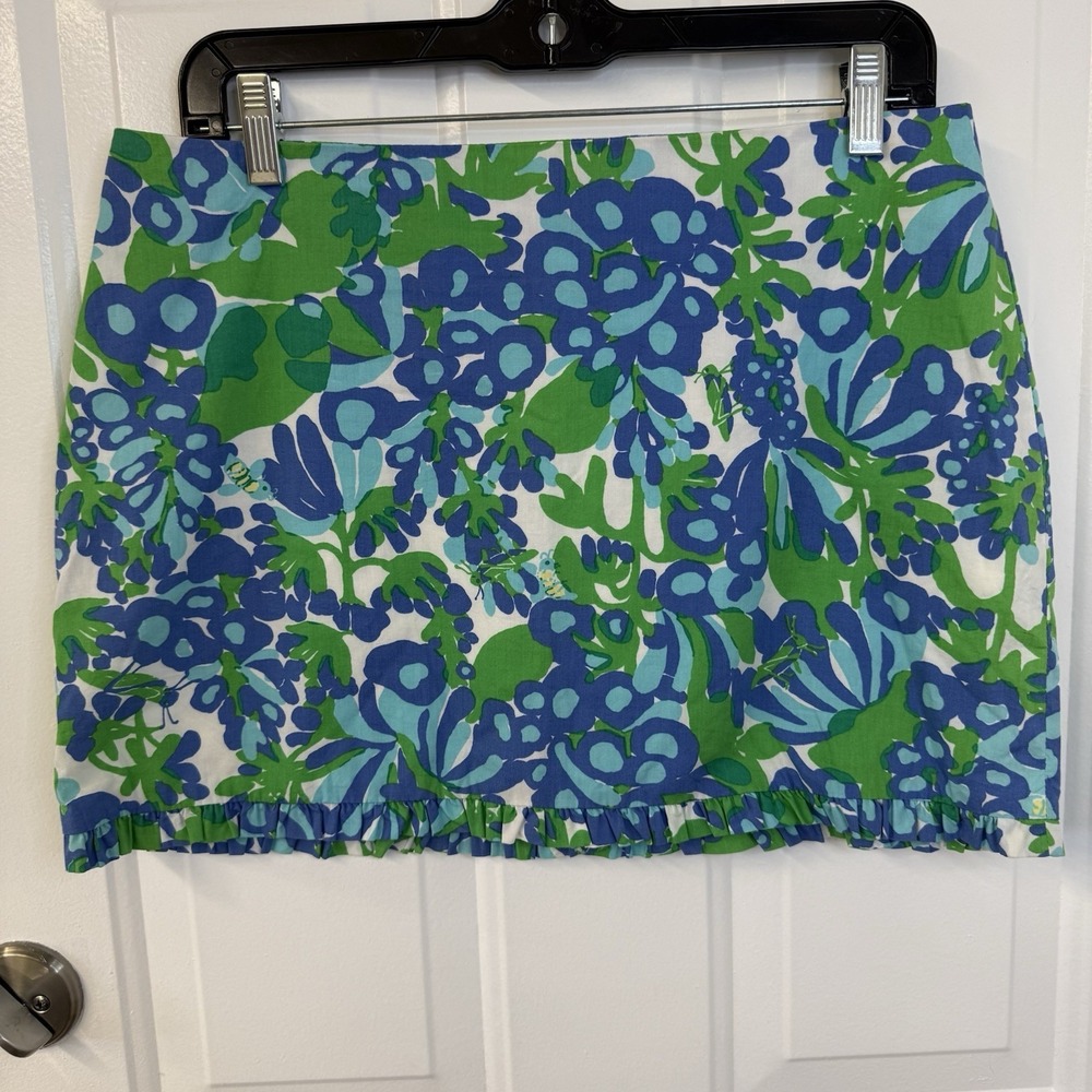 Lilly Pulitzer Callie Mini‎ Skirt 6 Bee in your Bonnet Green Blue Floral Ruffle